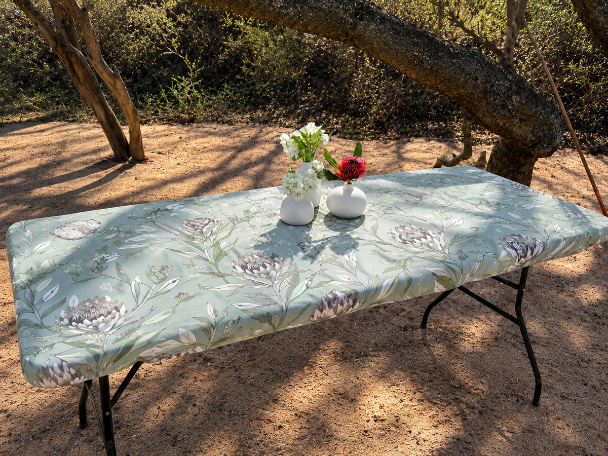 LARGE Moya Table Wrap (Minty Green Protea) 1.8 m x 75 cm